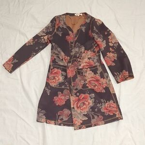 Solitaire Floral Women's Coat - Black and Pink